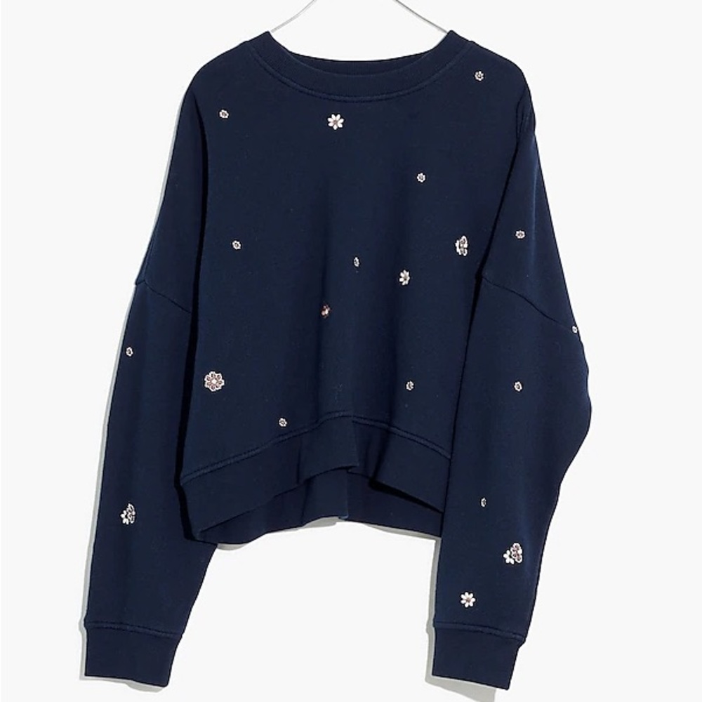 MWL Airyterry Floral Embroidered Crop Sweatshirt
